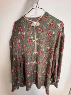 jouetie チャイナシャツ グリーン花柄