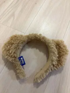 ベージュ耳付きフェイクファーカチューシャ