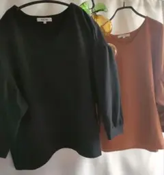 Freude 　浅いVネック　トップス 黒、明るい茶　2色セット