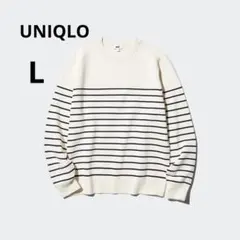 美品 ユニクロ メンズ L ウォッシャブル ボーダークルーネックセーター ニット