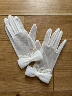ホワイト ウェディンググローブ リボン付き♡