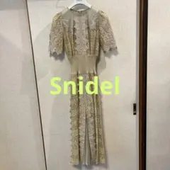 スナイデル　モスグリーン レース プリーツ フレア ワンピース ミディ丈