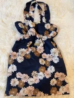 極美品⭐️Paul & Joe 巾着バッグ 花柄　ネイビー　ロゴプレート付き