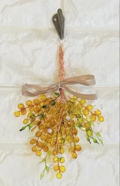 ミモザスワッグ　ブーケガーランド　ワイヤークラフト針金アート　インテリアグリーン