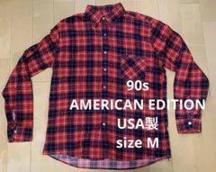 90s AMERICAN EDITION プリントネルシャツ M USA製