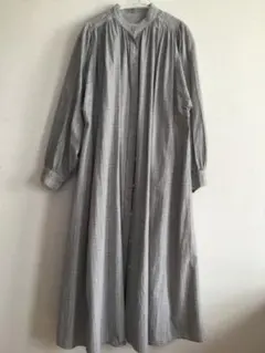 niko and … ロングワンピース　コート　チェック　ギャザー　バンドカラー