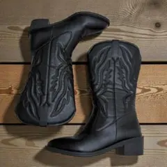 00s archive ウエスタンブーツ　ブラック　フェイクレザー　y2k
