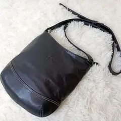 【美品】キタムラ ショルダーバッグ レザー シボ加工 ダークネイビー