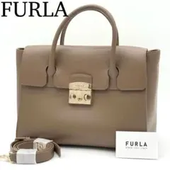 FURLA BELLA SATCHELレザー ハンドバッグ ベージュ 美品 - メルカリ