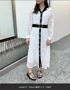 フロントオープン配色レースワンピース ホワイトレースワンピース オケージョン