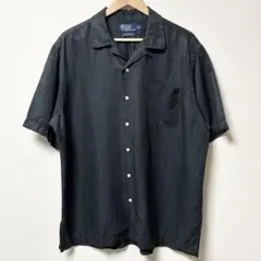 希少 ポロラルフローレン CALDWELL シルクリネンオープンカラーシャツ 黒