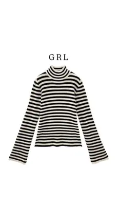 古着　GRL ボーダー　フレアリブニットトップス　タートルネック M
