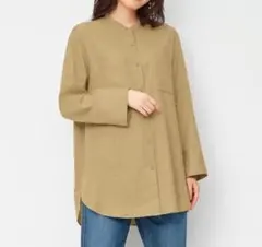 GU　リネンブレンドバンドカラーシャツ(長袖)のサムネイル