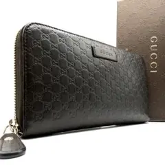 極美品✨ GUCCI GG柄 マイクロ シマ 長財布 ラウンドファスナー 焦茶