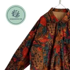 ＼トップス／ 長袖 ブラウス 総柄 花柄 テラコッタ 派手 韓国製 レトロ 古着