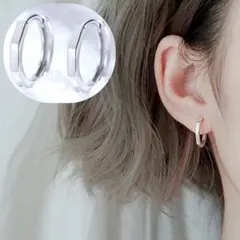 八角形 シンプル フープ ピアス シルバー 925刻印 キャッチレス ワンタッチ