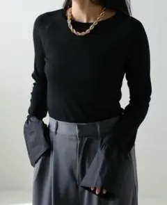 早い者勝ち【美品】ボンジュールサガン 異素材ベルスリーブトップス ブラック