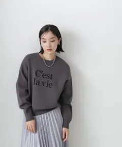 NATURAL BEAUTY BASIC ジャガードロゴニット チャコールグレー