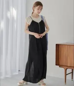 kastane カスタネ プリーツキャミワンピース black