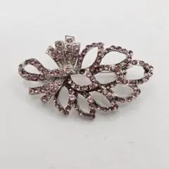 ヴィンテージ リボン ブローチ パープル ラインストーン 紫 シルバー