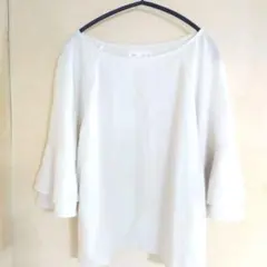 VIS ホワイト フレアスリーブ 五分袖トップス カットソー フリー ゆるダボ