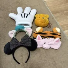 ミニーマウス耳カチューシャとキャラクター帽子セット