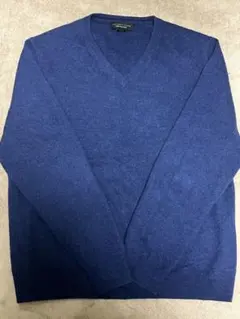 カシミヤ100% Vネックニット ブルー XL