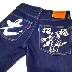 TED COMPANY 招福 デビル デニム ハーフパンツ 濃紺 和柄 W28