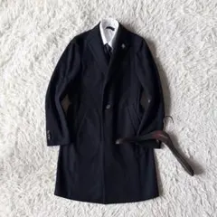 限定値下　ラルディーニ チェスターコート ウール ブートニエール ネイビー 48 LARDINI ラルディーニ シルクカシミアウール シングル チェスター