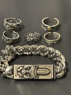 メキシカンジュエリーシルバーリングセットy2kヴィンテージ指輪アクセサリークロス