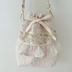 ハンドメイド インド刺繍 巾着バッグ ショルダーバッグ