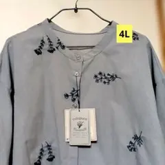 週末お値下げ！　大きいサイズ　4L　ブラウス　 花柄刺繍 7分袖 グレー