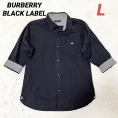 ✨美品✨バーバリーブラックレーベル 七分袖 メンズ シャツ 黒　ホースロゴ　Lのサムネイル