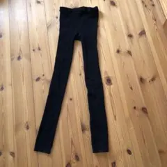 リブ編み ブラック レギンス　綿　麻