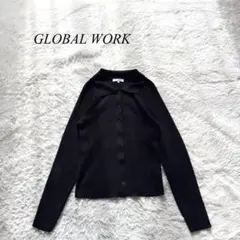 H3【グローバルワーク】リブニット　長袖　襟付き　黒　伸縮性　M カジュアル