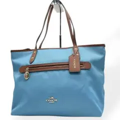 極美品　COACH コーチ　トートバッグ　肩掛け　キャンバス　レザー　ブルー