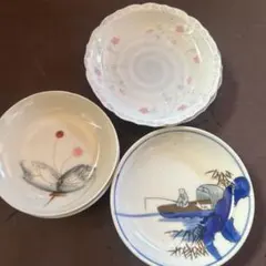 昭和レトロ　花柄と蝶の絵柄 小皿　中皿 6枚セット