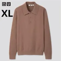 新品⭐︎ユニクロ　ユー　ニットポロシャツ　長袖　ブラウン) XL