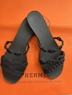 美品　エルメス　アロハ　タイプ　ラバーサンダル　ブラック　37 USED HERMES - エルメス HERMES アロハ サンダル 靴 シューズ ラバー