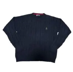 古着 CHAPS チャップス ケーブルニット セーター ネイビー 刺繍ロゴのサムネイル