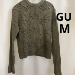 GU Mオリーブ色 長袖編み込みセーター