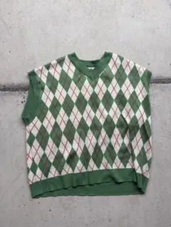 チェック柄　Vネック　ニットベスト