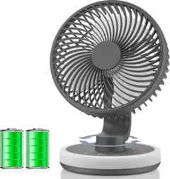 【新品】卓上扇風機 グレー 小型 充電式 自動首振り LEDライト付き