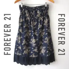 美品　FOREVER21／フォーエバー21★プリント、レース切替　膝丈スカートのサムネイル