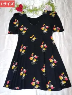 ZARA BASIC 黒花柄 チュニックワンピースサラサラレーヨン混紡L