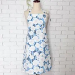 エプロン　ハンドメイド　大人　後ろ結び 花柄×水色