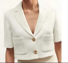 ZARA テクスチャークロップドブレザー　ツイード　ショート丈ジャケット