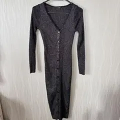ファッションノバ【M】ワンピース Vネック 長袖 タイト 黒 ラメ カーディガン