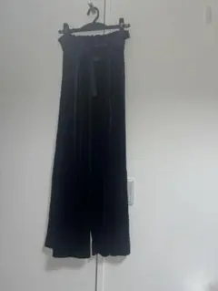 ベロア ワイドパンツ ブラック ウエストリボン