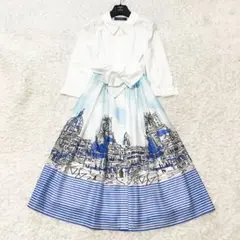 2025年　極美品　エムズグレイシー　ロングシャツワンピース　風景　リボンベルト